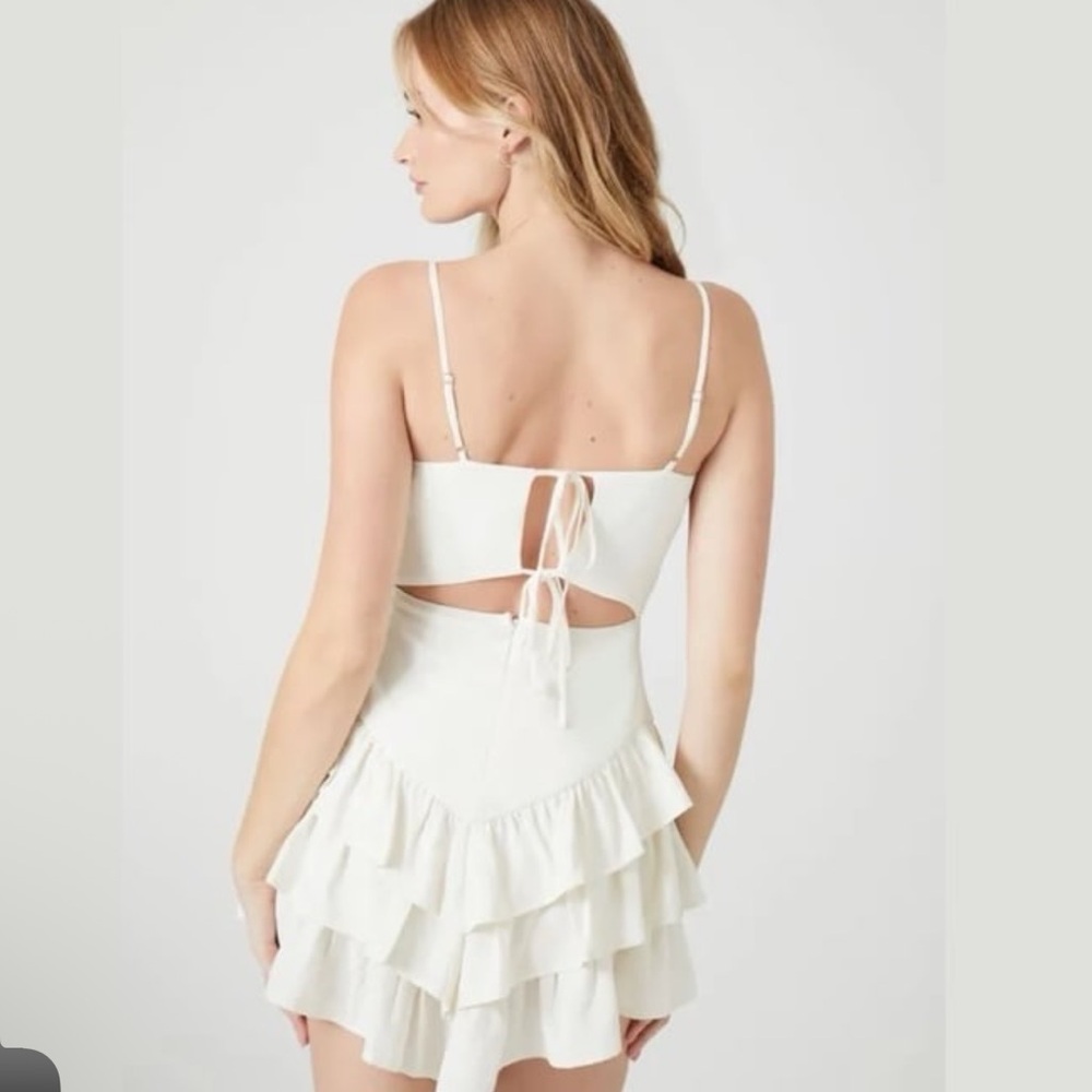 White Ruffled Mini Dress - Picture 3 of 13